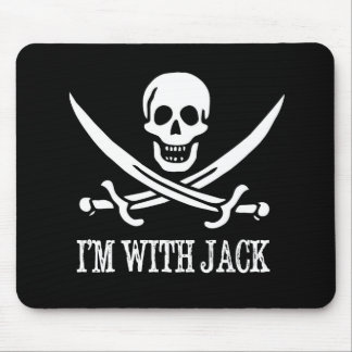 Pirate Skull and Crossbones Flag: "I'm With Jack" Mouse Pad