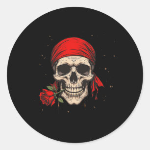 Pirate Skull And Crossbones Hand Red Flower For Ha Classic Round Sticker