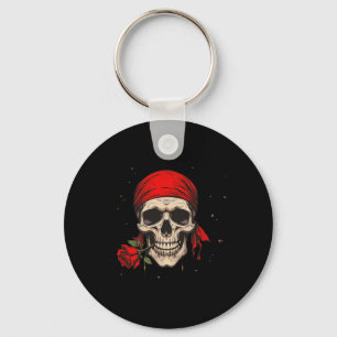 Pirate Skull And Crossbones Hand Red Flower For Ha Keychain