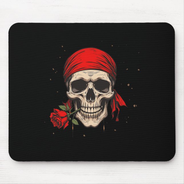 Pirate Skull And Crossbones Hand Red Flower For Ha Mouse Pad (Front)