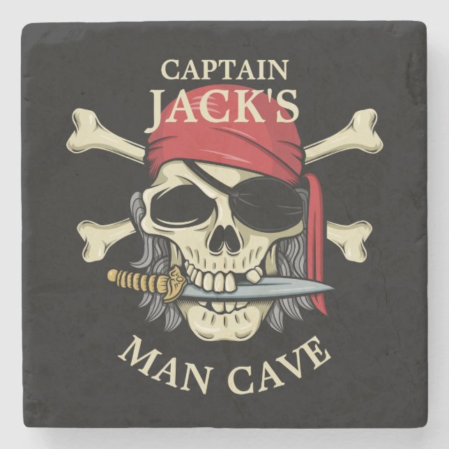 Pirate Skull and Crossbones Man Cave Stone Coaster (Front)