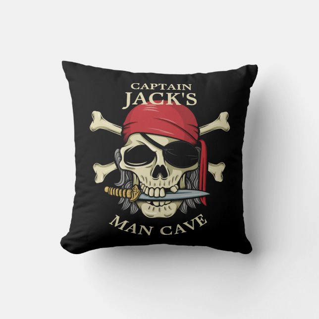 Pirate Skull and Crossbones Man Cave Throw Pillow (Front)