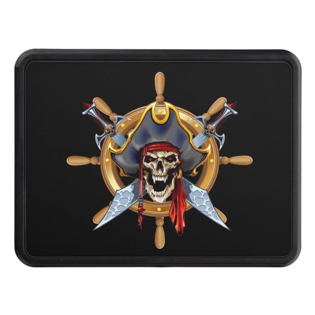 Pirate Skull And Crossbones Ships Helm Trailer Hitch Cover (Front)