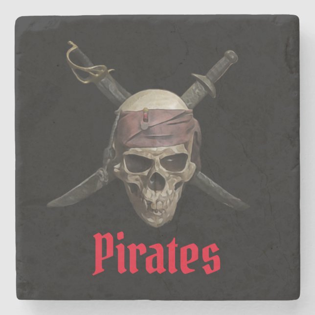 Pirate skull and crossbones stone coaster (Front)