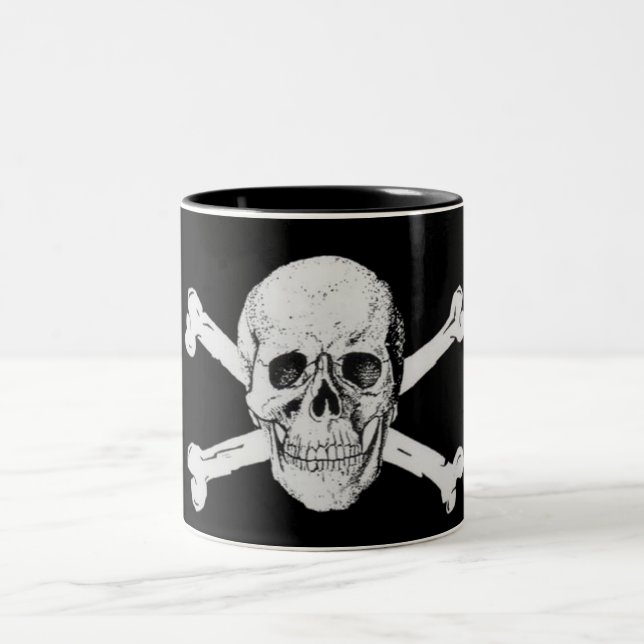 Pirate Skull and Crossbones Two-Tone Coffee Mug (Center)