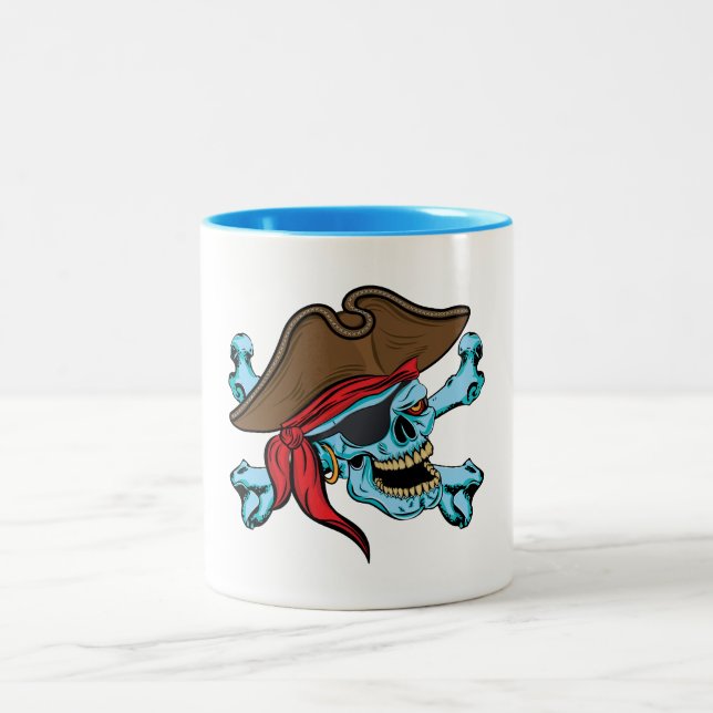 Pirate Skull and Crossbones Two-Tone Coffee Mug (Center)