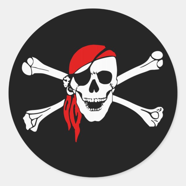 Pirate Skull and Crossbones with Red Bandana Classic Round Sticker (Front)