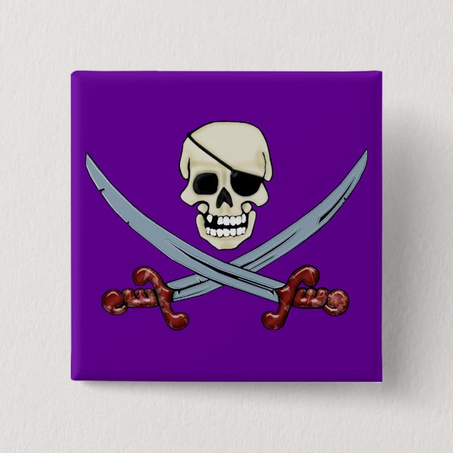 Pirate Skull and Crossed Cutlasses Creepy Art 2 Inch Square Button (Front)