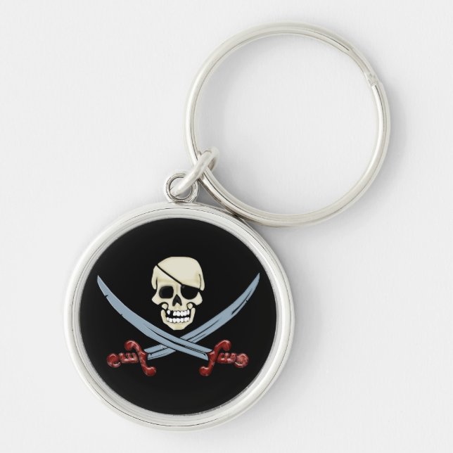 Pirate Skull and Crossed Cutlasses Creepy Art Keychain (Front)