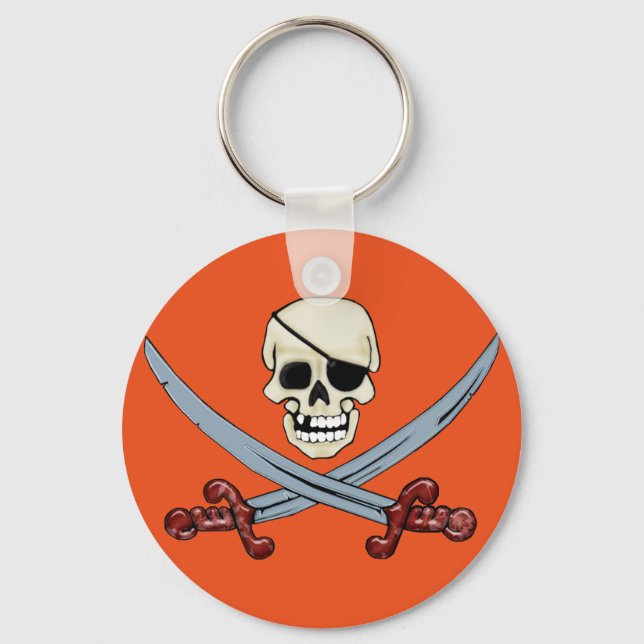 Pirate Skull and Crossed Cutlasses Creepy Art Keychain (Front)