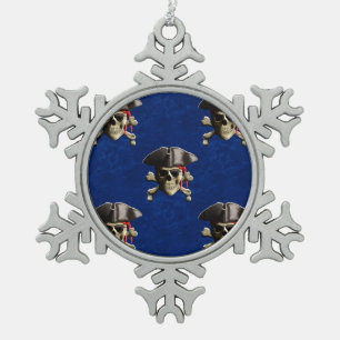 Pirate Skull And Hat Snowflake Pewter Christmas Ornament