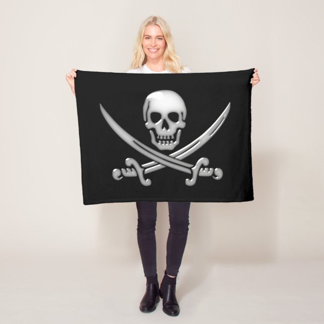 Pirate Skull and Sword Crossbones Fleece Blanket (In Situ)