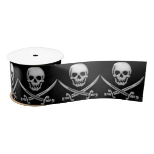 Pirate Skull and Sword Crossbones Satin Ribbon