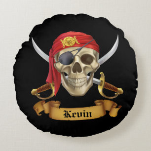 Pirate Skull and Swords Round Pillow