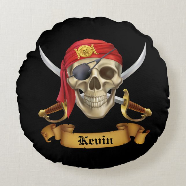 Pirate Skull and Swords Round Pillow (Front)