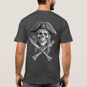 Pirate Skull B&W w/Crossed Knife and Fork T-Shirt
