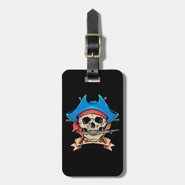 Pirate Skull Biting Knife Luggage Tag (Front Vertical)