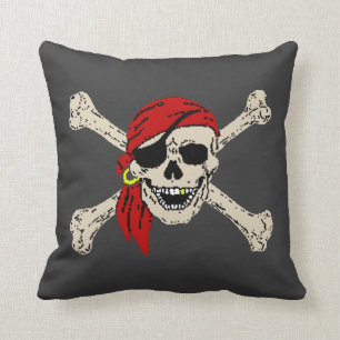 Pirate Skull Bones Jolly Roger Throw Pillow
