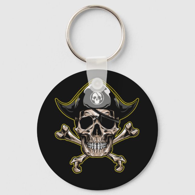 Pirate Skull Captain Cross Bones Keychain (Front)