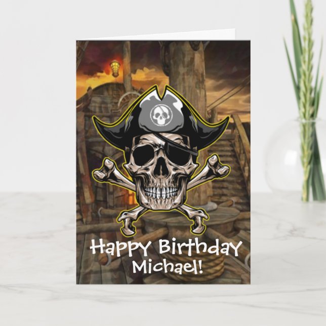 Pirate Skull Captain Cross Bones Ship Card (Front)