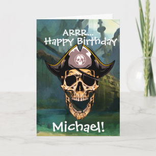 Pirate Skull Captain Ship Card