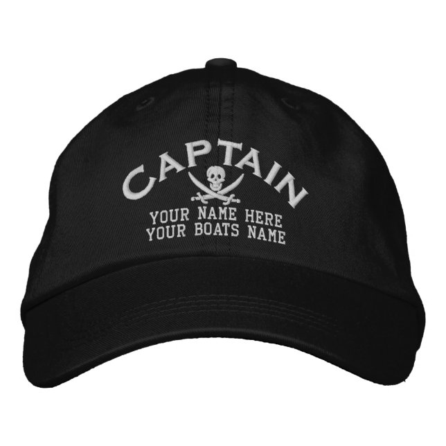 Pirate skull captains fun sailing embroidered hat (Front)