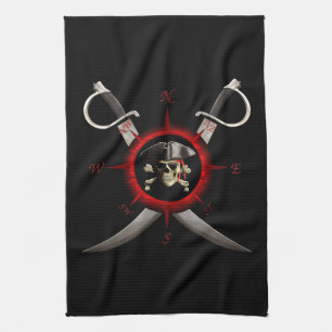 Pirate Skull Compass Rose Kitchen Towel