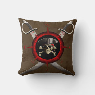 Pirate Skull Compass Rose Throw Pillow