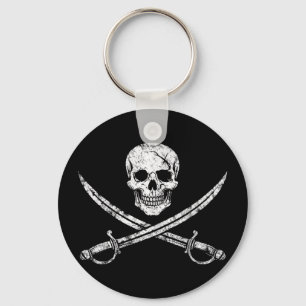 Pirate skull crossbones cross sword jolly roger keychain