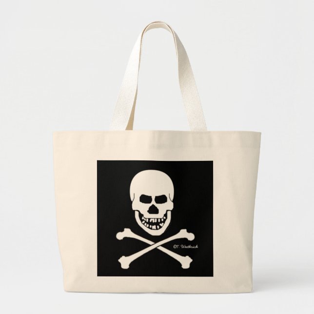 Pirate Skull & Crossbones Halloween Trick or Treat Large Tote Bag (Front)