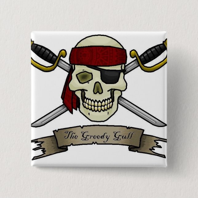 pirate-skull-crossbones-jolly-roger-colouring-page 2 inch square button (Front)