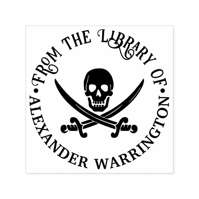 Pirate Skull Crossed Swords Goth Library Book Self-inking Stamp (Design)