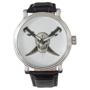 Pirate (Skull) - Custom Black Vintage Leather Watch