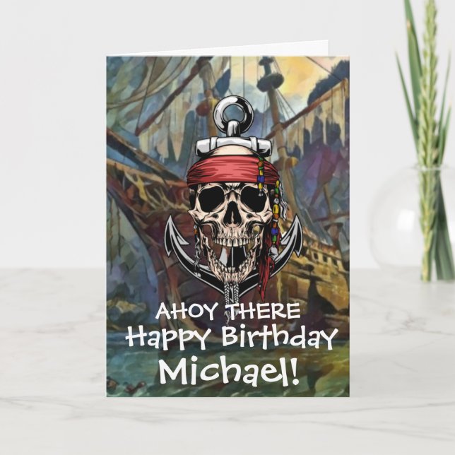 Pirate Skull Ghost Captain Cross Bones Ship Card (Front)