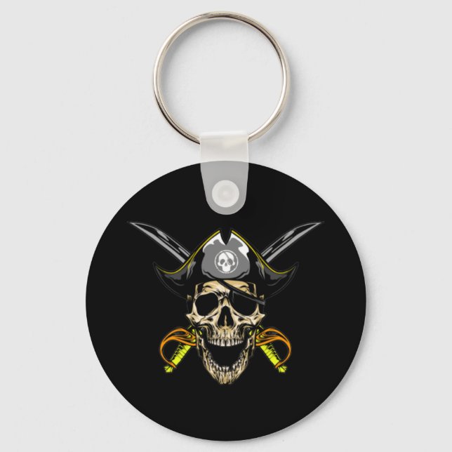 Pirate Skull Ghost Ship Smuggler Keychain (Front)