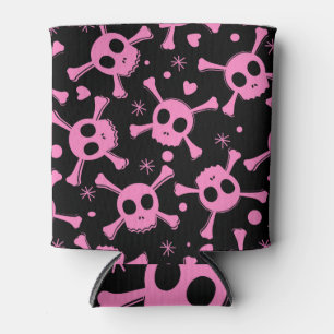 Pirate Skull: Girlish Hearts Pattern Can Cooler