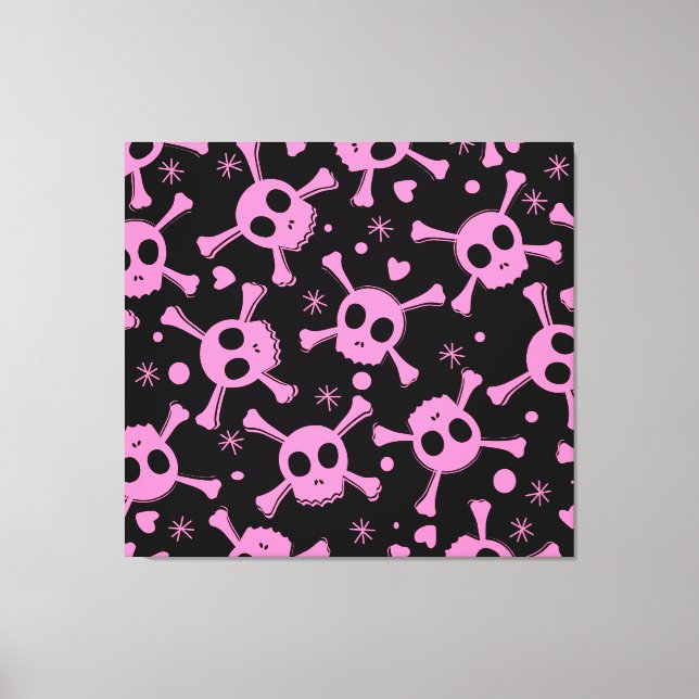 Pirate Skull: Girlish Hearts Pattern Canvas Print (Front)