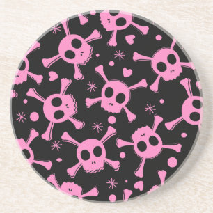 Pirate Skull: Girlish Hearts Pattern Coaster
