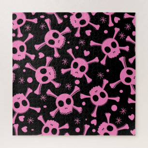 Pirate Skull: Girlish Hearts Pattern Jigsaw Puzzle
