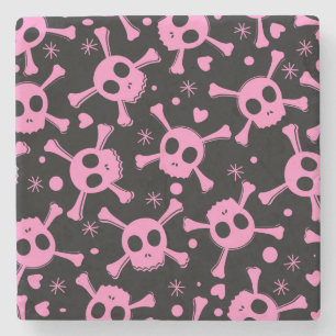 Pirate Skull: Girlish Hearts Pattern Stone Coaster