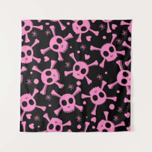Pirate Skull: Girlish Hearts Pattern Tapestry