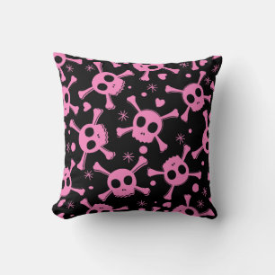 Pirate Skull: Girlish Hearts Pattern Throw Pillow