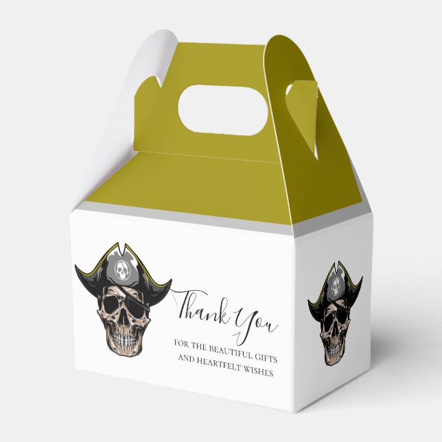 Pirate Skull Gold Captain Favor Box (Front Side)