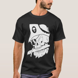 Pirate Skull Grunge Modern Black Art Illustration T-Shirt