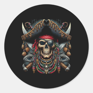 Pirate Skull Halloween  Classic Round Sticker