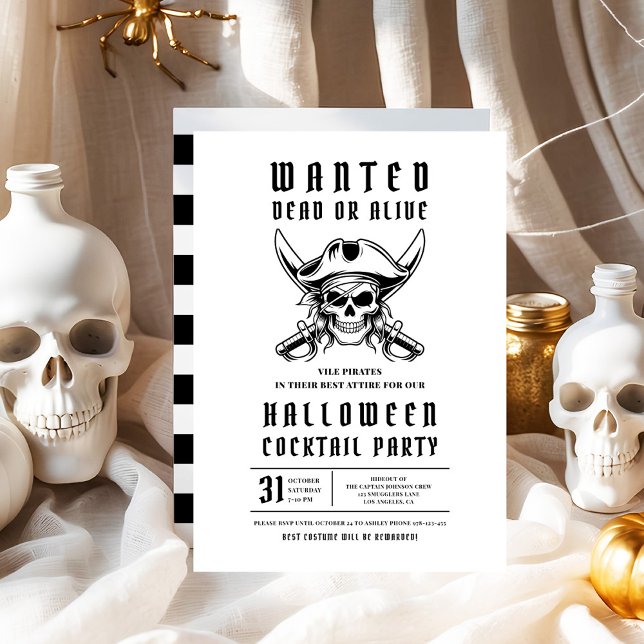 Pirate Skull Halloween Cocktail Party  Invitation (Pirate Skull Halloween Cocktail Party Invitation)