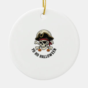 Pirate Skull Halloween Vintage Engraving White Shi Ceramic Ornament