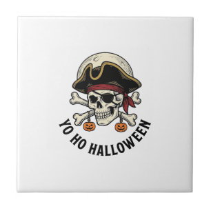 Pirate Skull Halloween Vintage Engraving White Shi Tile