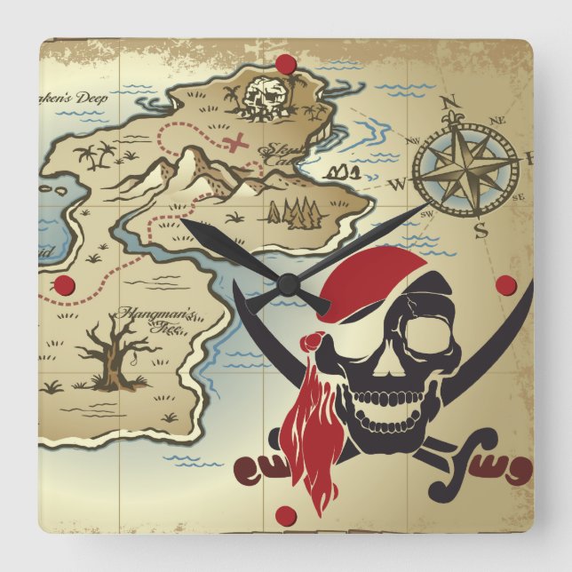 Pirate Skull Island Location Wall Clock (Front)