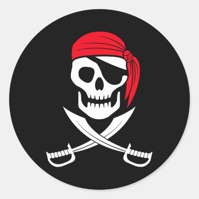 Pirate Skull Red Bandana Sword Costume Gift  Classic Round Sticker (Front)